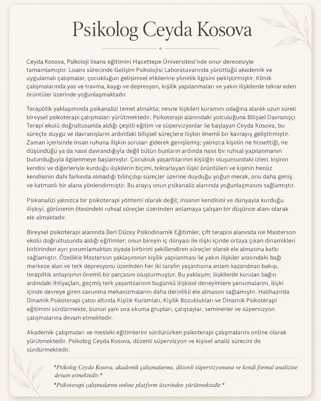 psikolog ceyda kosova profil sayfası